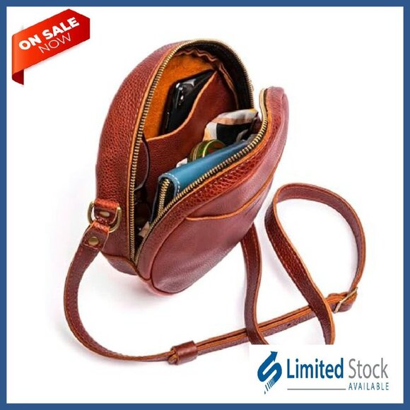 Full Grain Leather Crossbody Bag with Adjustable Strap, Exterior & Interior - Picture 3 of 8